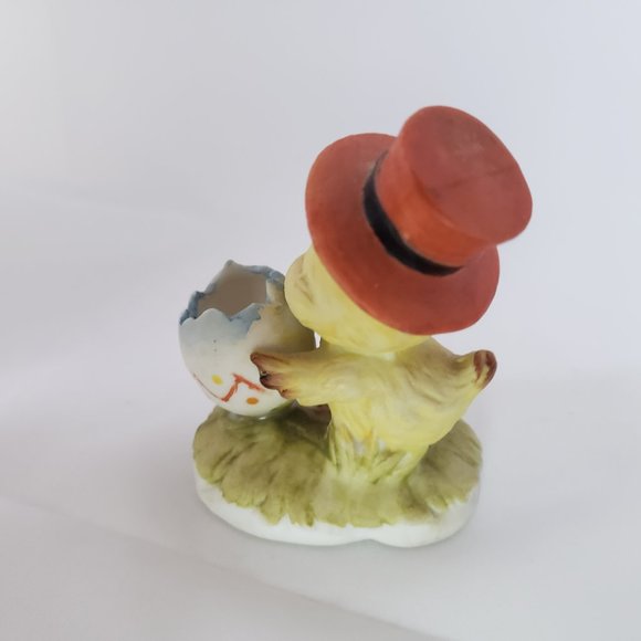 Ceramic Hand Painted Figurine Duck Orange Top Hat Egg 2" x 2" Korea Sticker - Picture 3 of 7